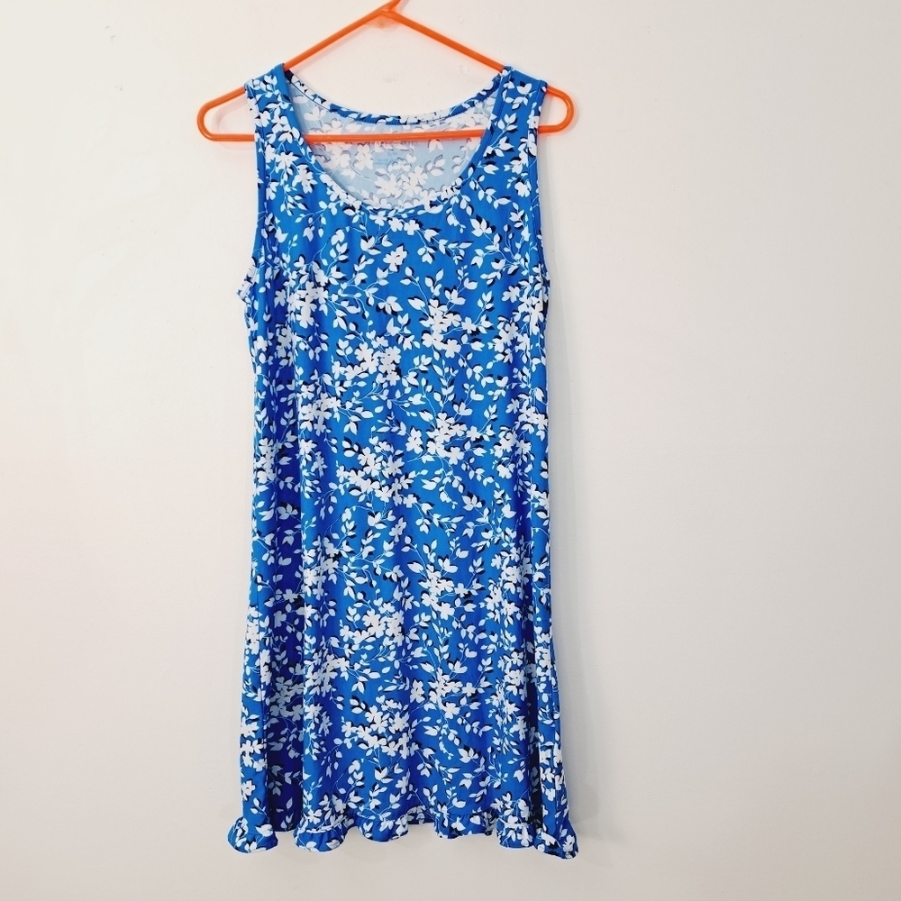 Draper James Blue‎ & White Ditsy Floral Ruffle Hem Nighty Nightgown